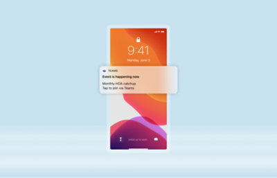 Um smartphone exibindo um fundo vibrante com a mensagem "evento acontecendo agora" na tela.